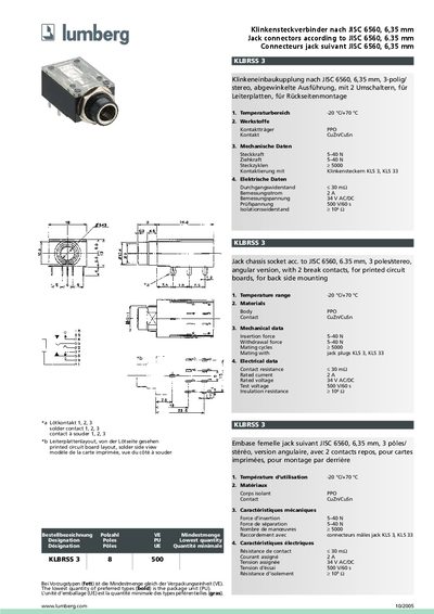 Lumberg KLBRSS 3 Product Leaflet - cover page