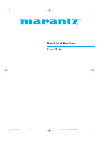 Marantz PD4201 Plasma Monitor User Guide - cover page