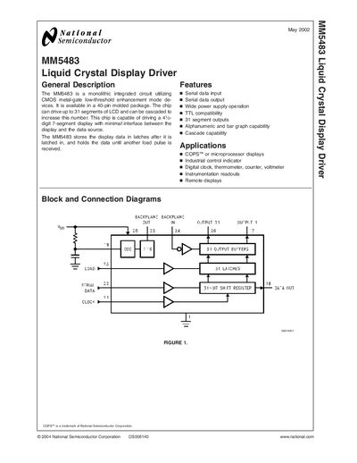 National Semiconductor MM5483 Liquid Crystal Display Driver Datasheet - cover page