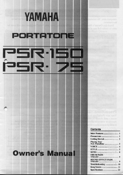 YAMAHA PSR-150/75 Manual - cover page
