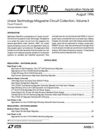 LINEAR AN66 Linear Technology Magazine Circuit Collection Volume II Power Products handbook - cover page