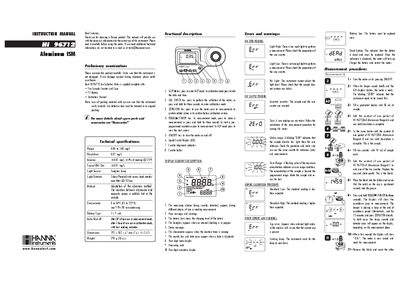 Hanna Instruments HI 96712 Aluminum ISM Instruction Manual - cover page