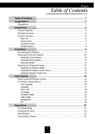Acer XGA Single Chip 0.7" DLP Projector User Manual - cover page
