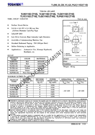 Toshiba TL(RE,SE,OE,YE,GE,PGE)1102(T10) LED Lamp Datasheet - cover page