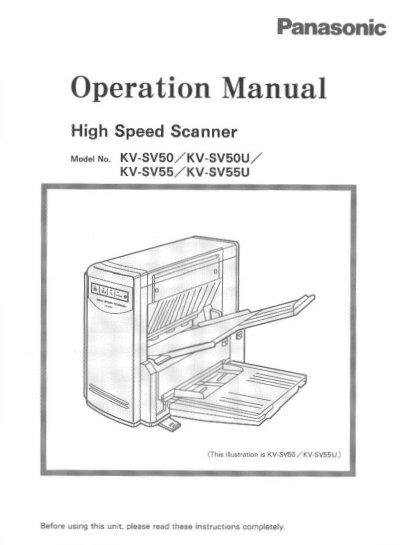 Panasonic KV-SV50 High Speed Scanner Operation Manual - cover page