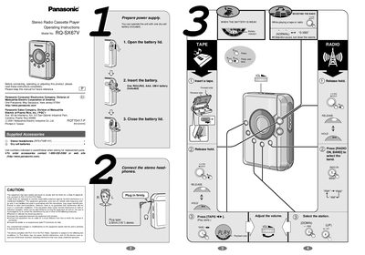Panasonic RQ-SX67V Stereo Radio Cassette Player Operating Instructions - cover page