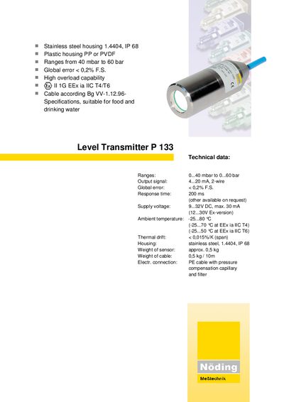MeRtechnik P133 Level Transmitter Datasheet