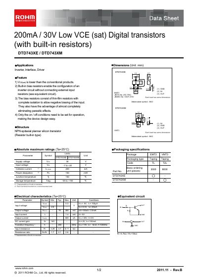 ROHM DTD743XE/DTD743XM Datasheet - cover page