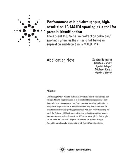 Agilent 1100 Series Microfraction Collection/Spotting System Application Note - cover page