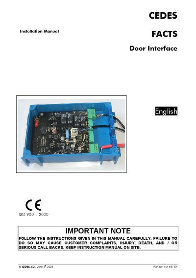 CEDES FACTS Door Interface Installation Manual