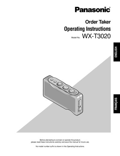Panasonic WX-T3020 Order Taker Operating Instructions - cover page