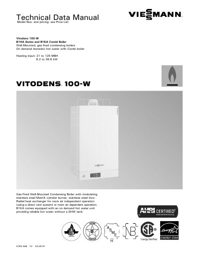 Viessmann Vitodens 100-W B1HA/B1KA Combi Boiler Technical Data Manual - cover page