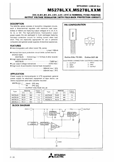 MITSUBISHI M5278LXX M5278LXXM Data Sheet - cover page