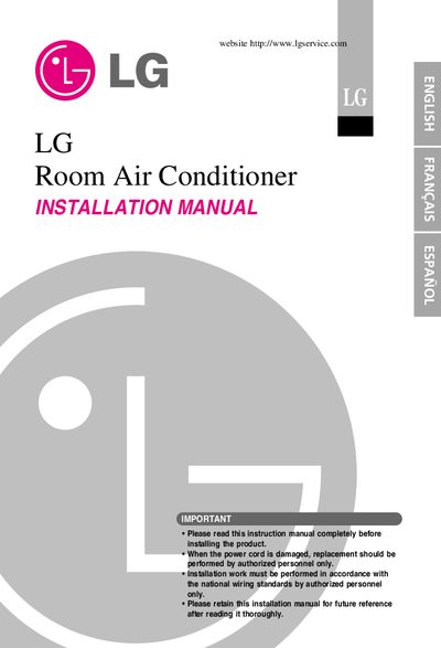 LG Room Air Conditioner Installation Guide - cover page