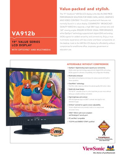 ViewSonic VA912b 19" Value Series LCD Display User Manual - cover page