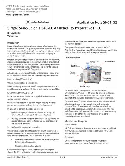 Agilent 940-LC Analytical to Preparative HPLC Scale-Up Application Note - cover page