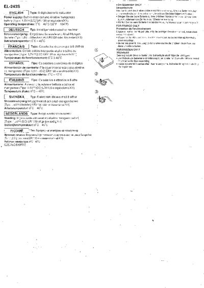 Sharp EL-243S Electronic Calculator User Manual - cover page