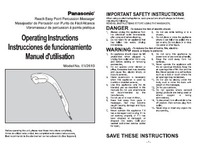 Panasonic EV2610 Reach Easy Point Percussion Massager Operating Instructions - cover page