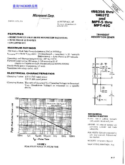 Microsemi 1N6356 thru 1N6372 MPT-5 thru MPT-45C - cover page