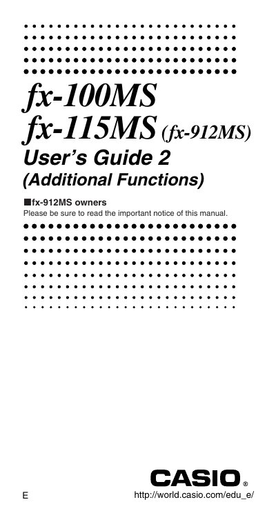 Casio fx-100MS/fx-115MS Scientific Calculator User's Guide - cover page