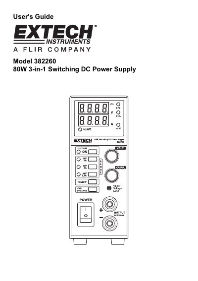 Extech Model 382260 80W 3-in-1 Switching DC Power Supply User's Guide - cover page