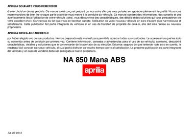 Aprilia NA 850 Mana ABS Owner's Manual - cover page