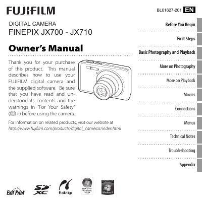 FUJIJX700 digital camera user manual - cover page