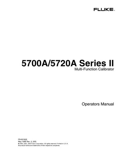 Fluke 5700A/5720A Series II Multi-Function Calibrator User Manual - cover page