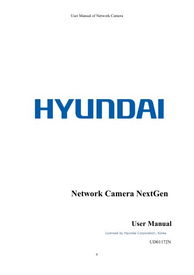 Hyundai NextGen UD01172N Network Camera User Manual - cover page