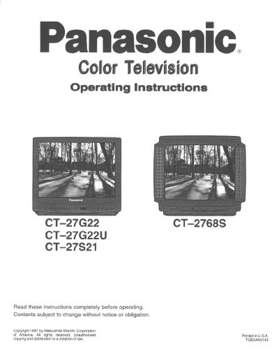 Panasonic CT-27G22/CT-27G22U/CT-27S21/CT-2768S Manual - cover page