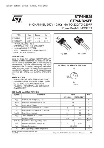 STMicroelectronics STP6NB25/STP6NB25FP Power MOSFET Datasheet - cover page
