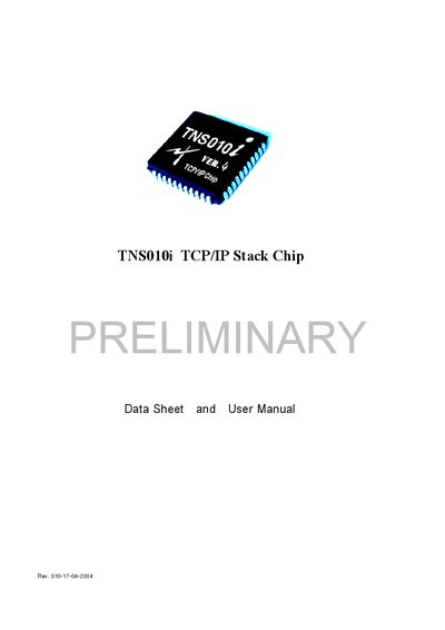 TCPIPChip TNS010i TCP/IP Stack Chip User Manual - cover page