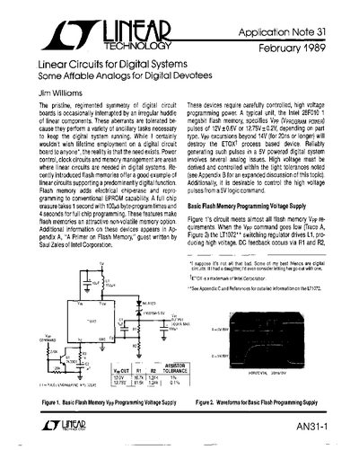 Linear Technology AN31-1 Flash Memory Programming Voltage Supply Application Note - cover page
