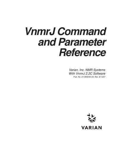 Varian VnmrJ 2.2C Command and Parameter Reference - cover page