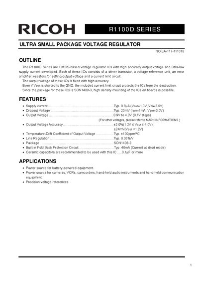 Ricoh R1100D Series Voltage Regulator Datasheet - cover page