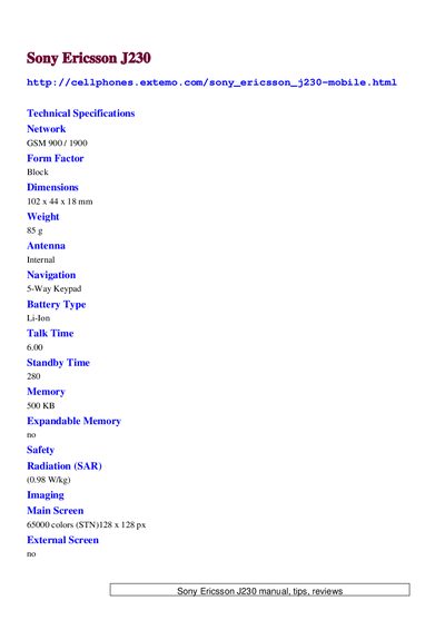 Sony Ericsson J230 Mobile Phone User Manual