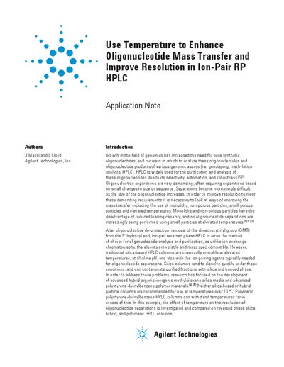 Agilent 5990-7765EN Application Note: Use Temperature to Enhance Oligonucleotide Mass Transfer - cover page