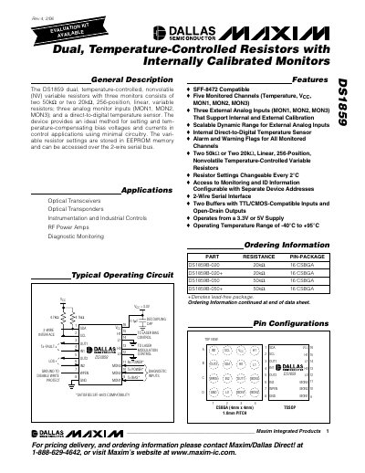 Maxim DS1859 Dual Temperature-Controlled Resistors Datasheet - cover page