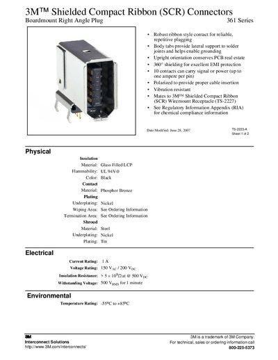 3M 361 Series Shielded Compact Ribbon Connectors Manual - cover page