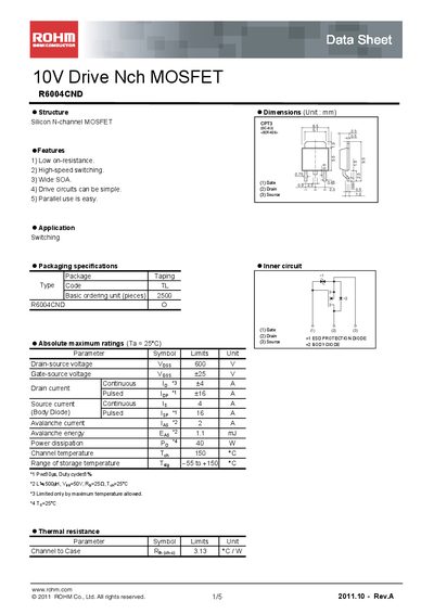 ROHM R6004CND Datasheet - cover page