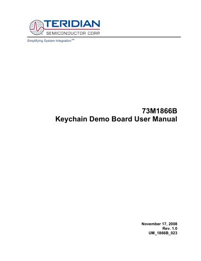 Teridian 73M1866B Keychain Demo Board User Manual - cover page