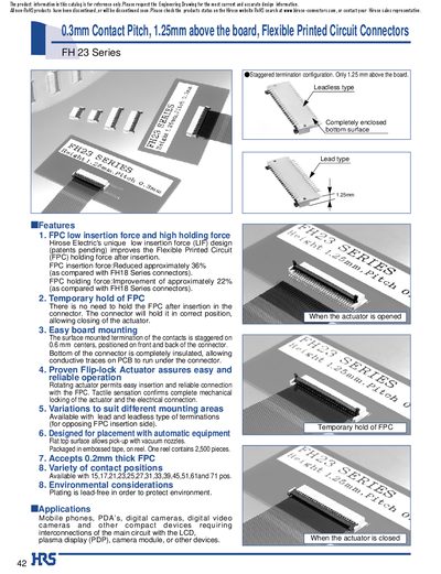 HRS FH 23 Series 0.3mm Contact Pitch 1.25mm above the board Flexible Printed Circuit Connectors - cover page