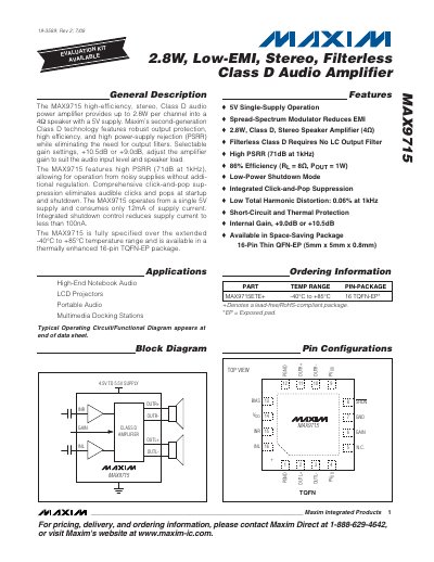 Maxim MAX9715 Datasheet - cover page