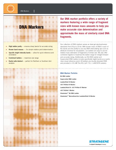 Stratagene DNA Markers Product Leaflet - cover page