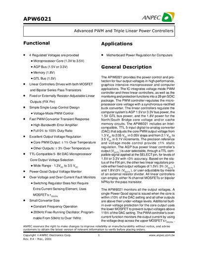 ANPEC APW6021 Power Controller Handbook - cover page