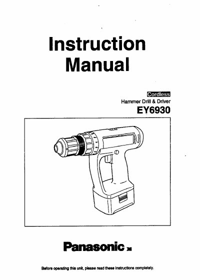 Panasonic EY6930 Hammer Drill & Drive Instruction Manual - cover page