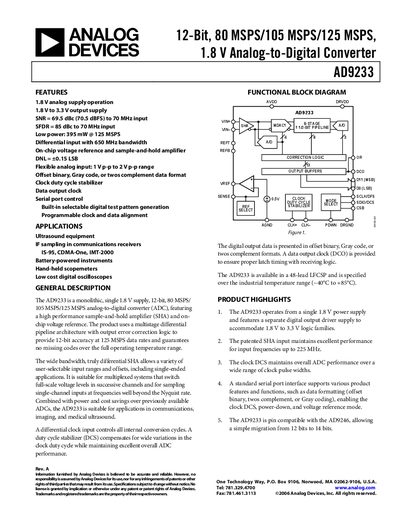 Analog Devices AD9233 Datasheet - cover page