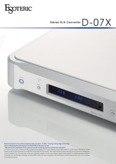 Esoteric D-07X Stereo D/A Converter Product Leaflet - cover page