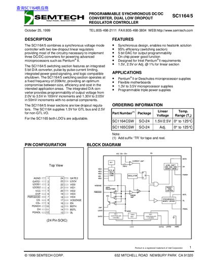 Semtech SC1164/5 Programmable Synchronous DC/DC Converter Datasheet - cover page