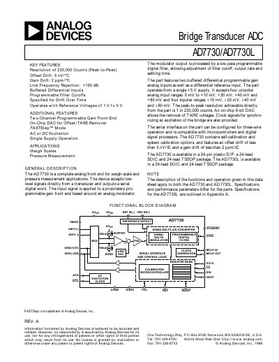 Analog Devices AD7730/AD7730L Bridge Transducer ADC Data Sheet - cover page